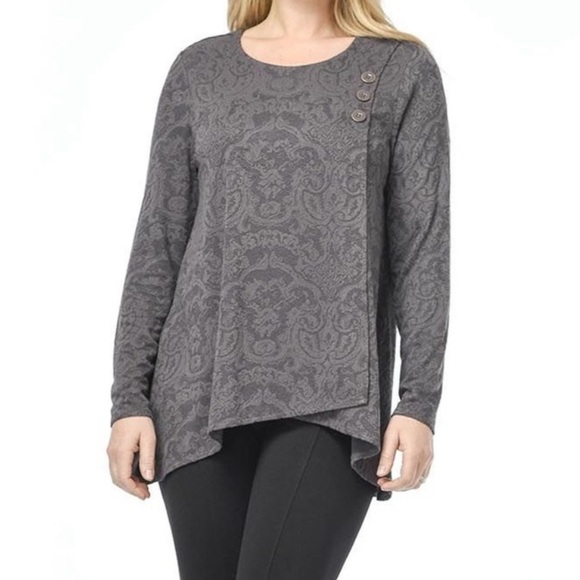 Habitat Womens Gray Floral Lace Faux Wrap Top Blouse Sz S - Picture 1 of 6